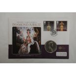 Great Britain 2012 Queen Elizabeth Diamond Jubilee Stamp and Coin (£5) cover. 1952-2012