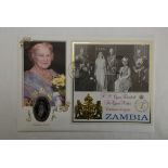 Zambia 2002 Queen Mother 100th Birthday - Spectacular stamp and coin cover - different minsheet