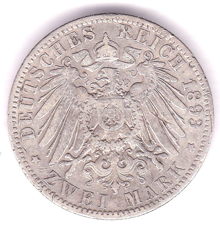 Germany (Prussia) 1893A 2 Mark, VF small ER - Image 3 of 3