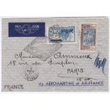 French Colonies Ivory Coast 1937 Aeromaritime and Air France First Flight cover to Paris - very