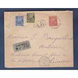 French Colonies New Caledonia 1934 env Registered Noumea to Limoges - Noumea cds on adhesives and