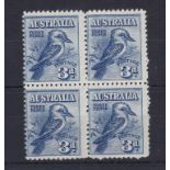 Australia 1928 National Stamp Exhibition 3d Kookaburra - fresh mint block of four.