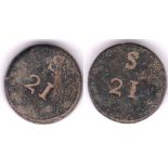 Coin Weight 1814 dated Circular coin weight Incuse Markings S/21 on both sides [21 Shillings] 7.97g