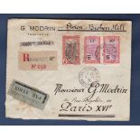 French Colonies Madagascar 1935 Env Airmail Registered Cananarive (Reg label 003) to Paris - Avion