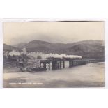 Wales Barmouth Bridge b/w 35046 unused steam train crossing bridge