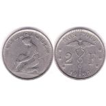 Belgium 1923 2 Francs, BELGIQUE, AEF KM 91.2
