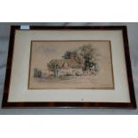 A water colour scene of a small cottage in the country side. Framed