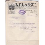 London 1911 R T Lang Ltd engraved letter heading Adverts