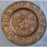 Copper Dish with pennies all around edge and Henry VIII in the centre good condition