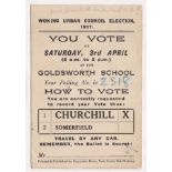 Surrey Woking Urban Council Election 1937 registration card