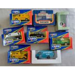 (8) Small Corgi and Matchbox-Kellogg's-AA Van-Black Cab-Sutton Seeds-Eddie Stobart-Ford Transit