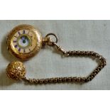 Ladies 'Chatelaine' style watch, marked as 585c(14ct) pre 1932 gold, half hunter not working needs a