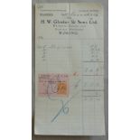 Surrey Woking HW Gloster engraved Statement with receipt 2d stamp 1934