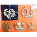 Scottish Cap badge Collection (5) Including: Cameronians (Scottish Rifles) with original Tartan
