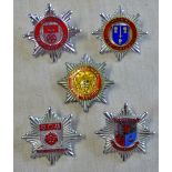 Fire Service Cap Badges (5) including: Hamptonshire Fire Service, Hampshire Fire and Rescue,