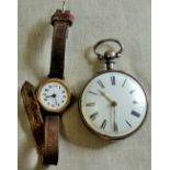 A silver pocket watch and a small gold gereva watch - missing glass (2)