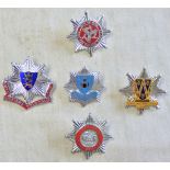 Fire Service Cap Badges (5) including: Tyne and Wear Metropolitan, Bedfordshire, West Midlands,