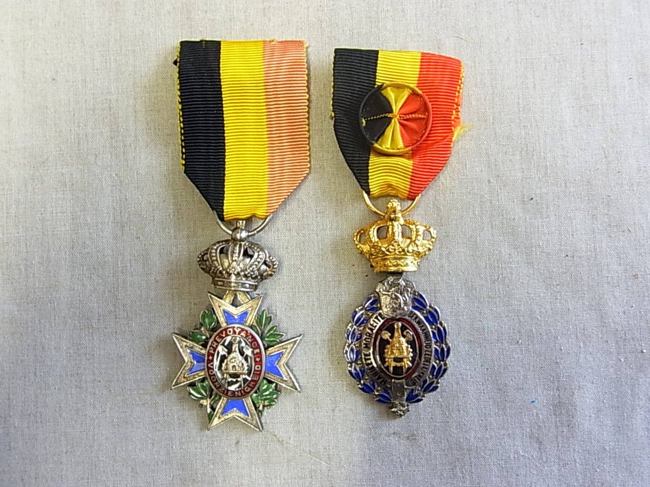 Belgium Civil Service Decorations 4th Class (with officers rosette), and 2nd class. Excellent