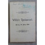 Menu - 1894 (4 May) Willis's Restaurant Printed Menu, Edouard. m/s Lord Welby.