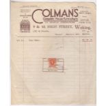 Surrey Woking Colman's engraved invoice for an easy chair receipt 2d stamp 1935