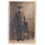 Norfolk Regiment WWI Full Length portrait RP card - slightly filthy uniform