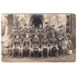 Seaforth Highlanders WWI - Proud group RP card outside a bombed church m/s greeting 20th Nov 1918