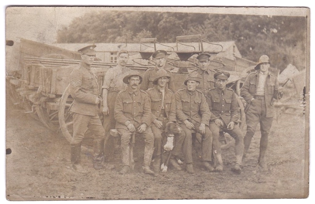 Army Service Corps WWI work group RP, Wagons behind - a little grubby.