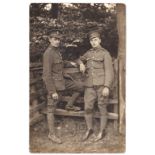 Northern Cyclist Bn WWI - RP with two full length soldiers photo, Caidier, Lesbury