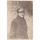 Army Service Corps WWI Fine RP, Female soldier with goggles resting on her head-dress, scarce very