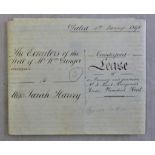 Kent-Plumstead 1st May 1890-executors of the will of Mr WM Dunger d'c to Miss Sarah Harvey lease