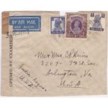 India WWII Censored Letter Bearing SG 272/275/260. A bit worn but scarce. Lagos - U.S.A.