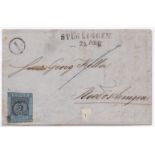 Germany (Baden) 1859 EL with 3k on blue (SG10), SL Stuhlingen/ 25 Aug, stamp fault corner left