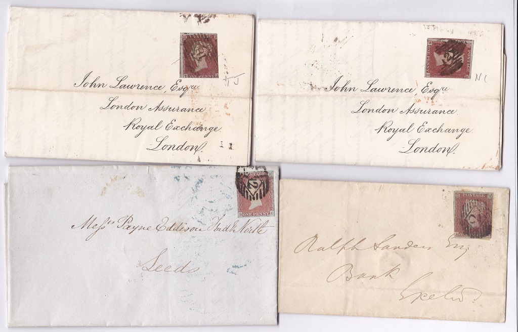 London 1841-(4) EL's-To same address with penny red-brown(SG8), 3 margins with London District