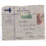 China Airmail 1938 envelope SWATOW (Jardine, Matherson and Co) Imperial Airway to Jersey with