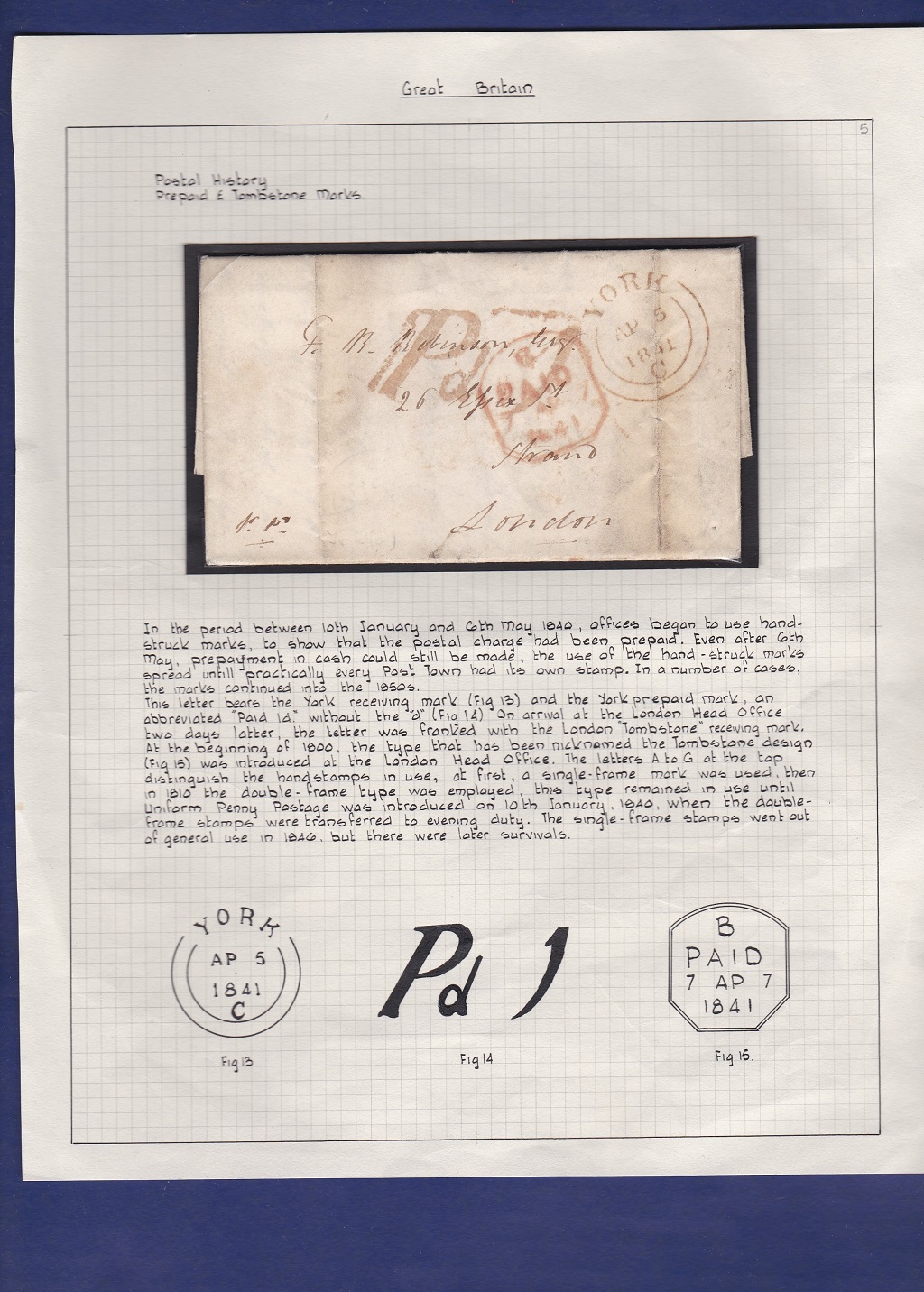 Yorkshire - 1841 EL-stampless With York double ring cancel (Code C) (YK3324) Rated 'A', Red 'Paid'