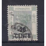 Hong Kong 1885 20 cents surcharged definitive SG45a,fine used cat £150+