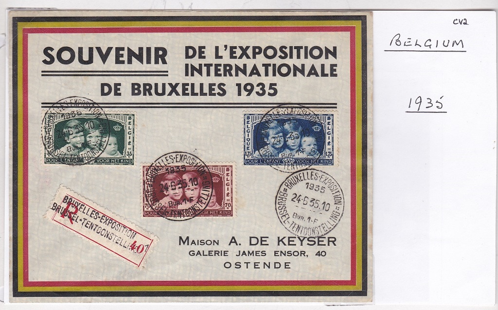 Belgium 1935 Brussels International Exhibition Souvenir cover with Exhibition registration label and