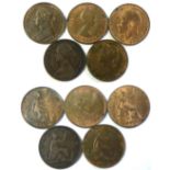 Great Britain Farthings including: 1869, 1884, 1890, 1918, 1956 - good range mostly AEF. (5)