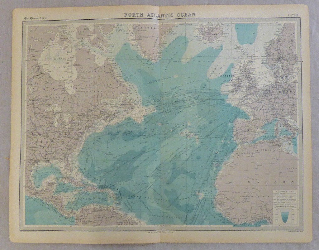 North Atlantic Ocean Mercator's Projection Plate 81 The Times Survey Atlas of the World prepared