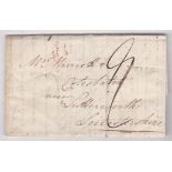 Isle of Wight 1824 EL Cowes to Rugby m/s rate 2/- and SL Cowes in black handstruck mileage.