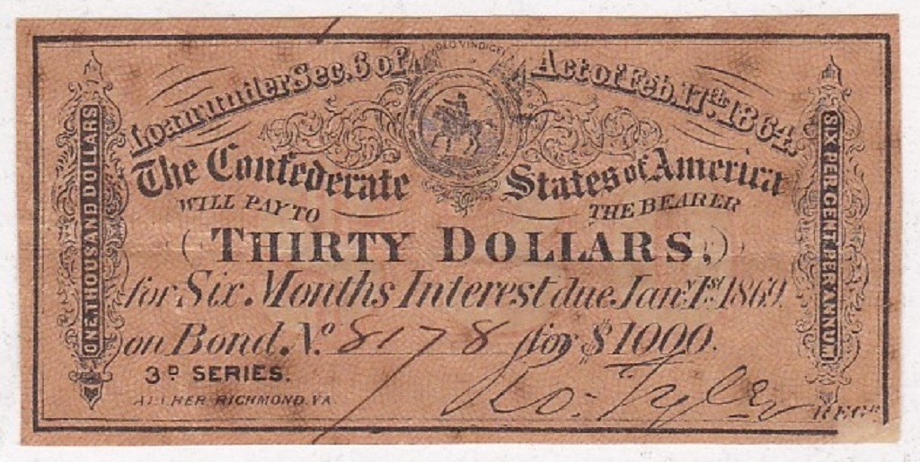 1861 Confederate States of Ameria Four Dollar Loan Bond, VF