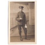Northumberland Fusiliers - full length RP card - carries white gloves and swagger stick.