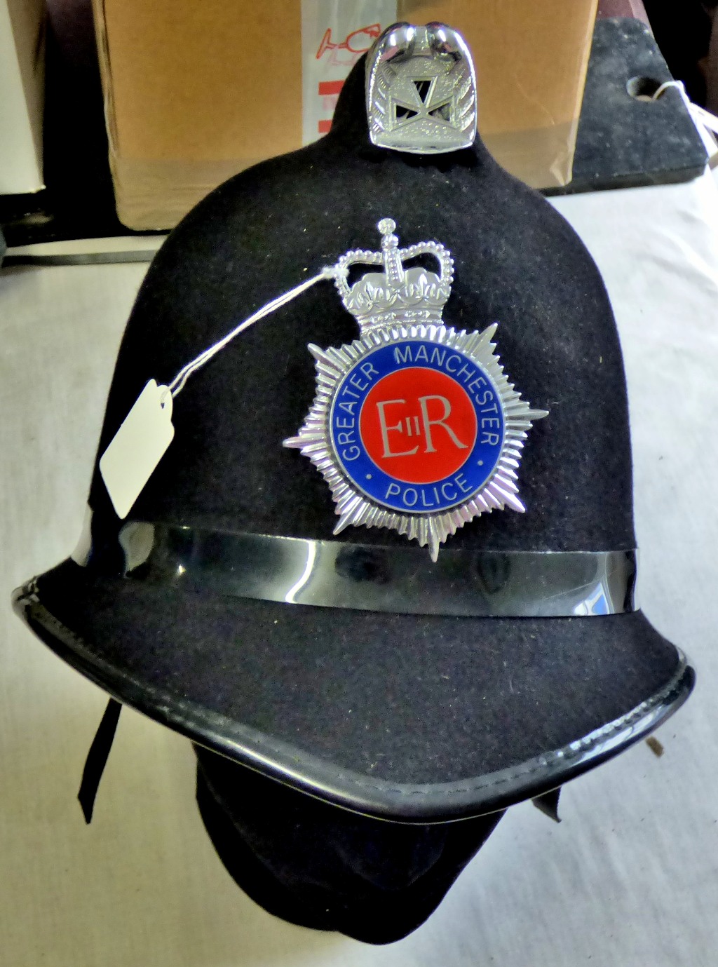 British Greater Manchester Obsolete Police Custodians Helmet, EIIR Plate (Chrome and enamel)