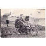 WWI-Army Dispatch Motorcycle with driver and pillion-fine RP card