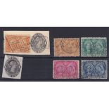 Canada 1897 Jubilee Issue S.G. 122 used, S.G. 125-126 used, S.G. 128 used, S.G. 122 tied to piece