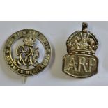 British WWI Silver Wound Badge "For King and Empire - Services Rendered" and an WWII British Air