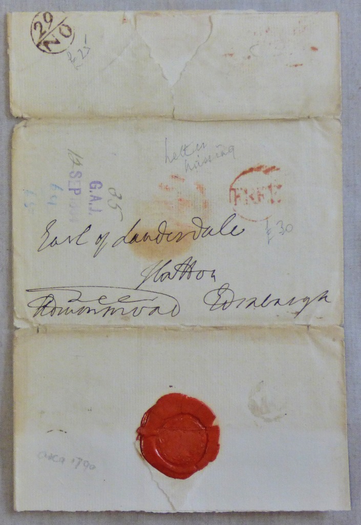 Great Britain Postal History-Scotland 1785 free wrapper to Edinburgh(Hatton) with red 'free'(