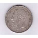 Belgium 1869 5 Francs, DES BELGES, KM 24 GEF/AUNC