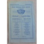 Rugby Football Union Ground Twickenham 1938 December 6th; Oxford V Cambridge programme; small tear