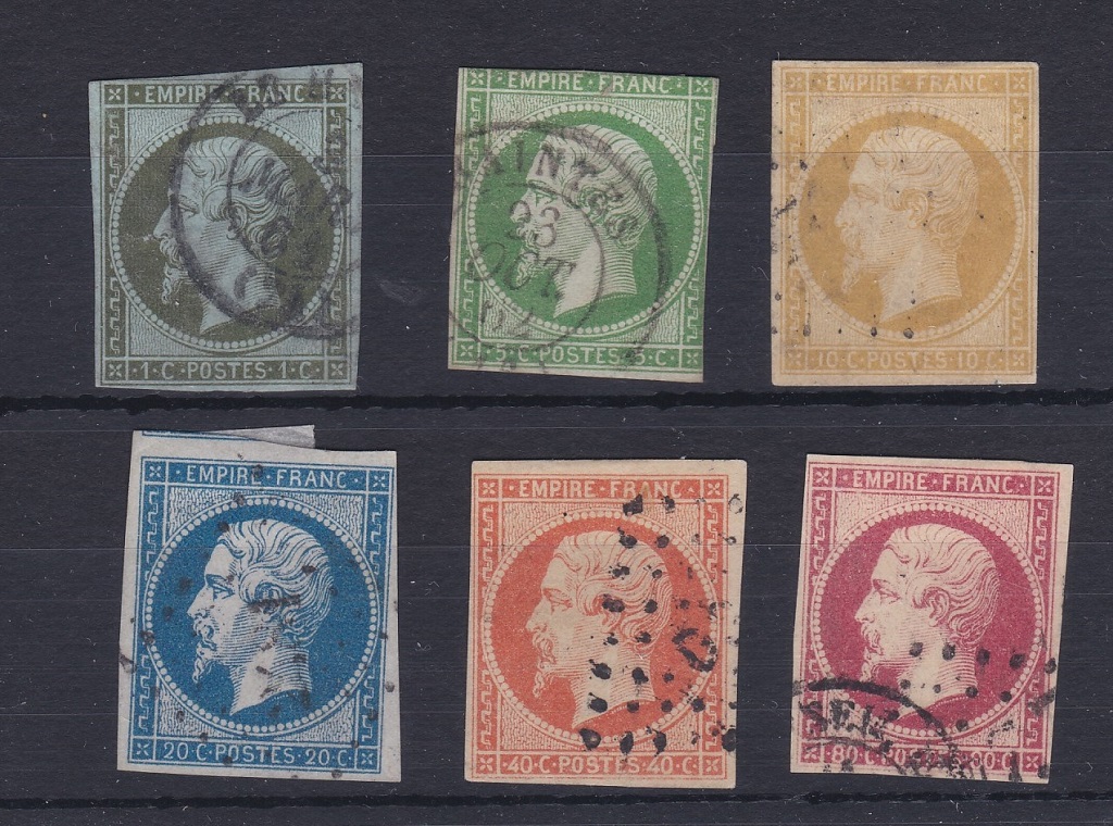 France 1853 definitive's S.G. 42, 45, 50, 51, 64 and 70 fine used. Cat value £500+